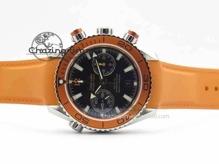 0408 Planet Ocean Master Chrono 45mm SS OM 1:1 Best Edition Black Dial On Orange Rubber Strap A Attractive 8170